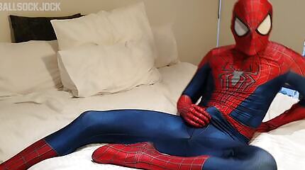Hung Horny Spiderman Shoots Massive Web