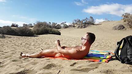 Jerking off in the dunes of Gran Canaria