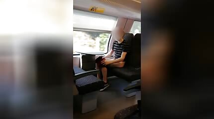 Stripping and jerking off in the train